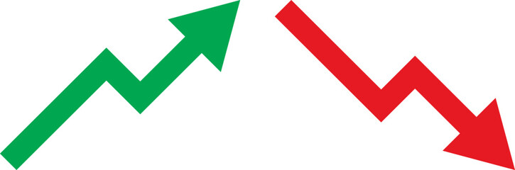 Green upward arrow and red downward arrow graph