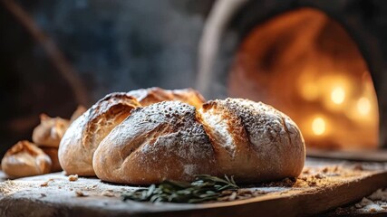 Freshly baked bread emerges from the oven with steam rising and a warm glow enveloping the setting - Powered by Adobe