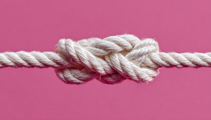 Close-up of knotted white rope on pink
