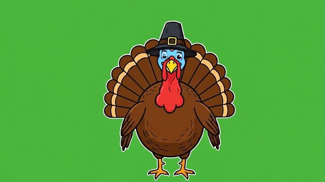 Thanksgiving with Cute Cartoon Characters, green screen, looping animation