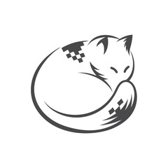 Single line drawing shows a curled striped tiger lying with simple minimalist design