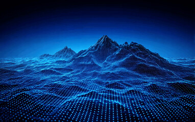 Digital Render of Blue Mountain Peaks with Wave-like Patterns