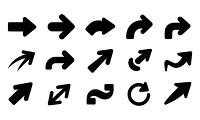 Arrow Icon Set – Vector Silhouette Symbols of Direction and Movement