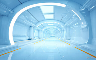 Futuristic bright and clean sci - fi corridor with sleek design