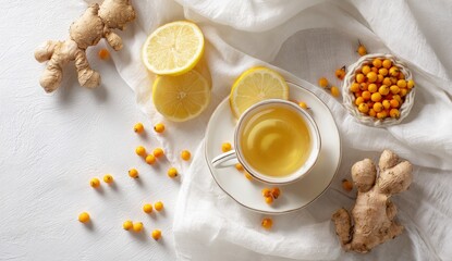 Golden Herbal Tea with Lemon and Ginger