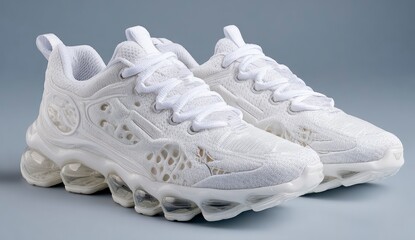 Pair of white athletic sneakers, studio shot