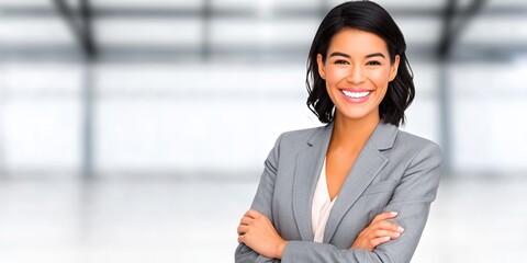Confident Businesswoman Smiling in Modern Office Environment