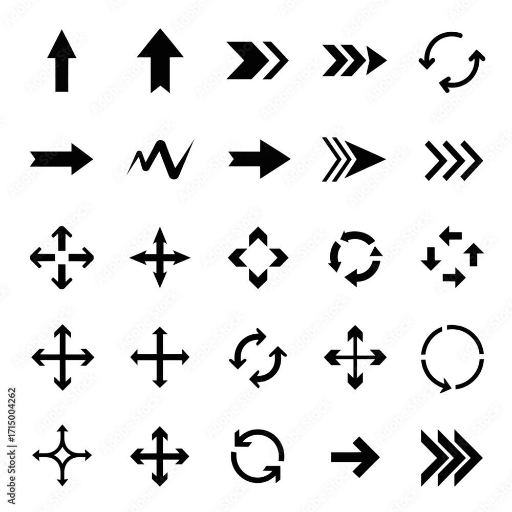 Poster modern arrow collection for creative direction, navigation and web design projects conveys flow, dir