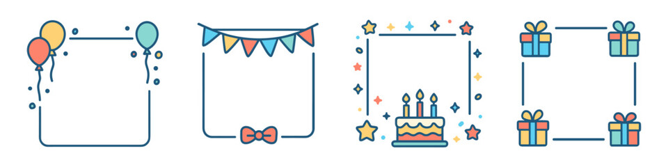 Obraz premium Balloons bunting gifts frames , birthday party border set