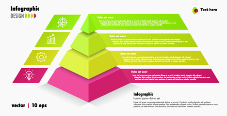 Pyramid infographic template 4 steps modern 3d colorful style for presentation, start up project, business strategy, theory basic operation, logic analysis vector 10 eps