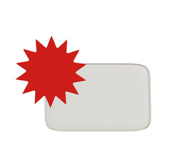 Red starburst with blank frame for text 3D render.