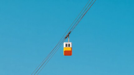 Cable Car Suspended Against Clear Blue Sky. Urban Transportation And Scenic Travel
