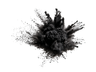 Dark explosion of debris and smoke particles dust