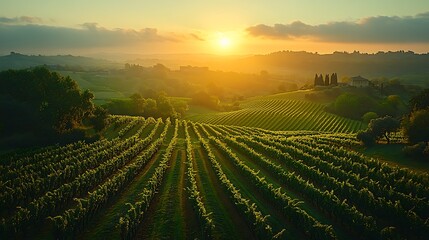 Sunrise over vineyards