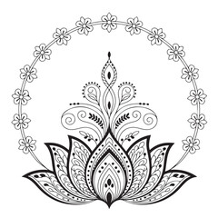 Lotus flower with floral circle isolated on white background