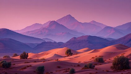 Desert landscape with purple mountains