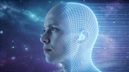 Futuristic human avatar contemplates the digital universe, navigating virtual reality and artificial intelligence in a conceptual tech landscape - Powered by Adobe