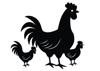 chick family silhouette vector art icon