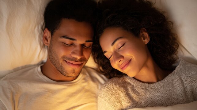 Couple Peacefully Sleeping Together In Warm Light. Intimate And Serene Moment Of Relaxation - Powered by Adobe