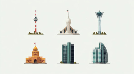 minimalist view showcasing horizons of top  cis cities featuring their iconic symbols