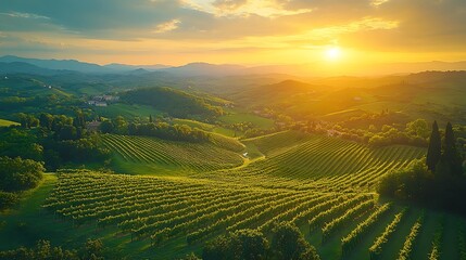 Vineyard landscape sunset view