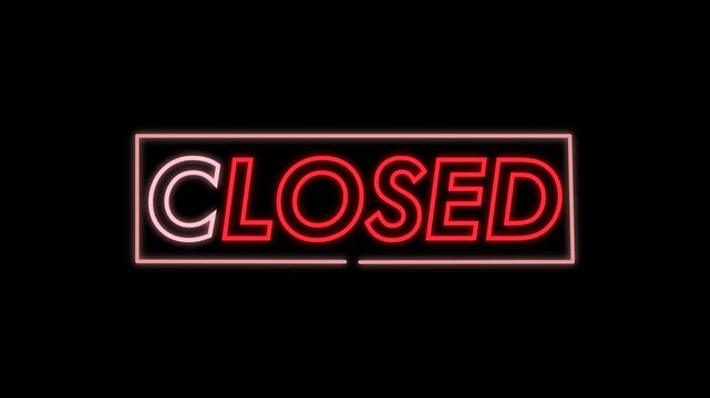 Closed Animated Glowing Flickering Neon Inscription. Platforms 2D Objects Animation Flat Cartoon 4K Video, Transparent Alpha Channel. Animated Outline Icon for Online Store and More.