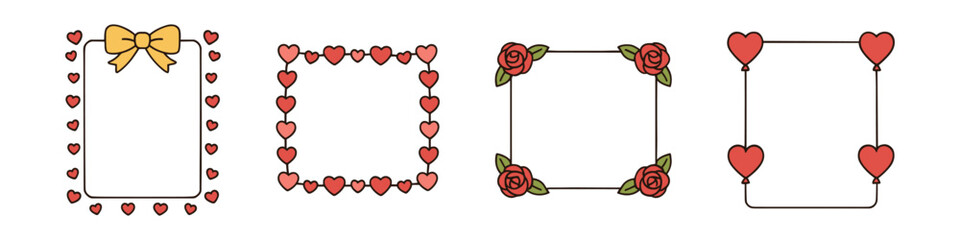 Obraz premium Valentine heart and rose frames mcute romantic border vector set