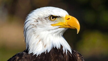 Obraz premium Close-up profile view of an impressive bald eagle, showcasing its sharp gaze and striking plumage.