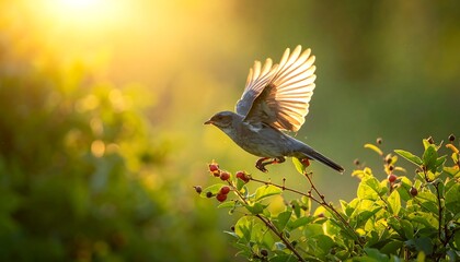 Obraz premium Bird in flight, golden hour