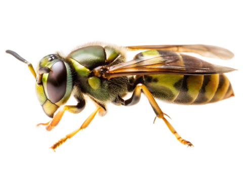 Close up of a hoverfly insect isolated on white background