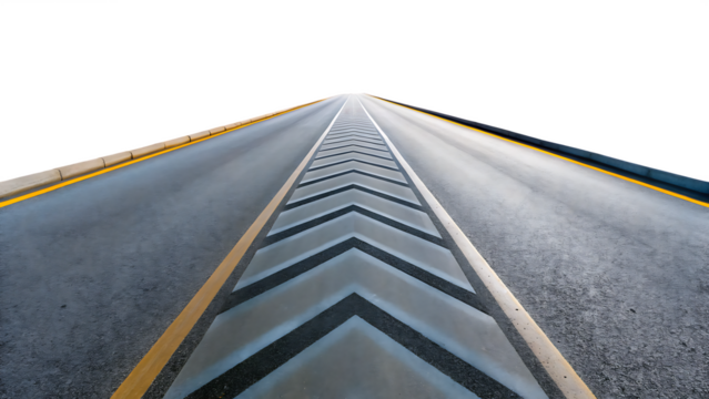 Perspective view of a highway with chevron markings isolated on white background - Powered by Adobe