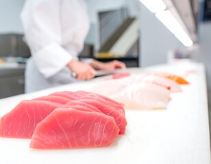 Fresh sashimi on a sushi counter
