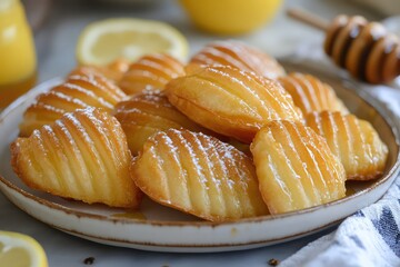 Delicate puff pastry madeleines with a light and airy lemon and honey filling