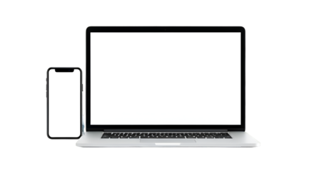 Laptop and Smartphone mockup isolated with transparent screen and shadows png frontal