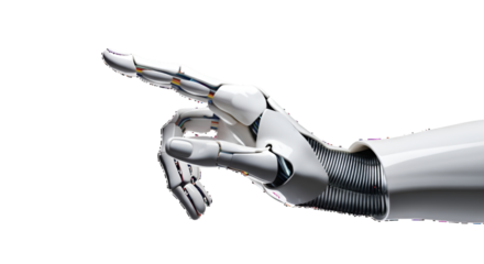 White cyborg robotic hand pointing his finger - 3D rendering isolated on free PNG background.