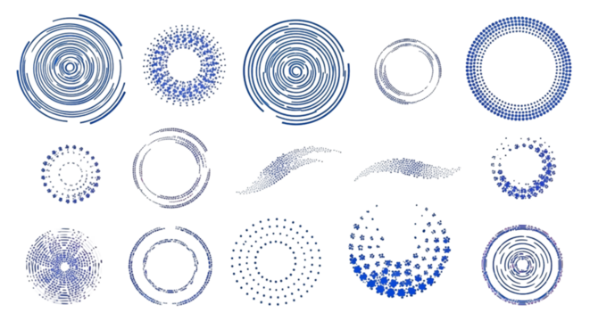 PNG, Set of colorful circle isolated on transparent background. Circular colored lines. Corporate, media, technology styles vector logo design template. Vector illustration