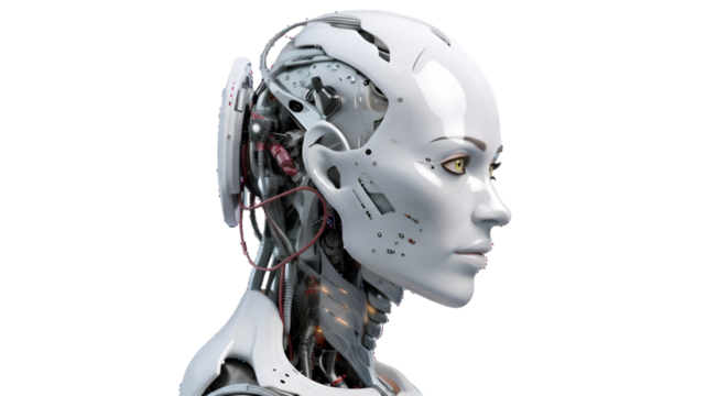 Realistic Exoskeleton Cyborg male face PNG isolated on white and transparent background - sci-fi technology concept  - Powered by Adobe