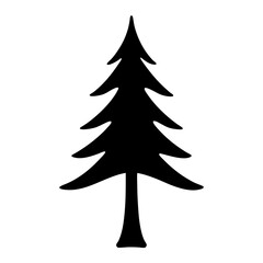 Black silhouette of evergreen pine or fir tree on a white background