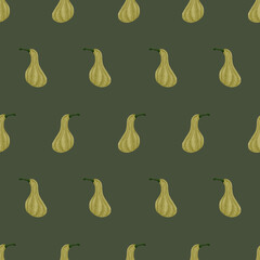 Autumn seamless pattern with yellow pumpkins on green background