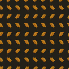 Fall foliage seamless background with yellow leaves on dark background