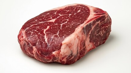 Obraz premium Juicy raw ribeye steak with perfect marbling ready for grilling at your next summer barbecue event