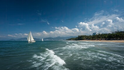 Ocean sailboat coastal view summer day