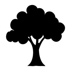 Monochromatic Silhouette of a Lush Tree with Rounded Leaves Against White Background