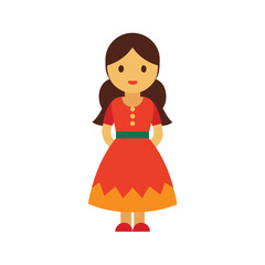 traditional festival girl dress with embroidery patterns flat color illustration