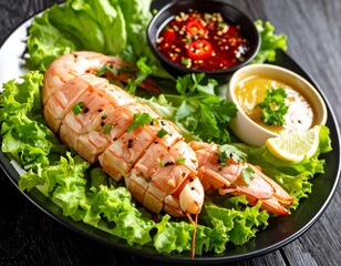 Cooked lobster on a bed of lettuce