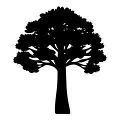 Fototapeta premium Black silhouette of a lush tree against white background nature scene
