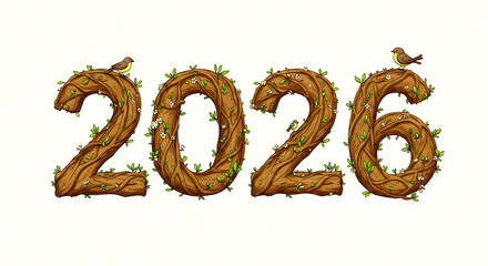 Organic "2026" Numbers Made from Tree Branches