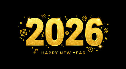 Golden Glittery "2026" with "Happy New Year" Text