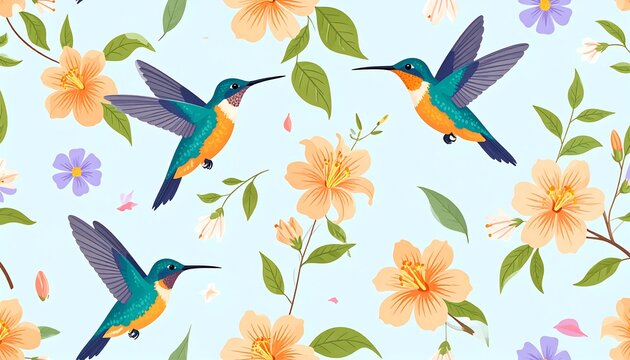 Floral hummingbird seamless pattern - Powered by Adobe