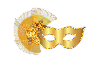 Golden carnival mask with roses on black background